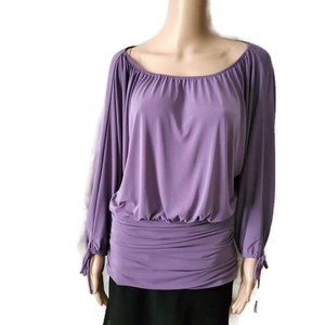 Worthington Women’s 3/4 Balloon Sleeve Ruched Blouse Purple Size Large